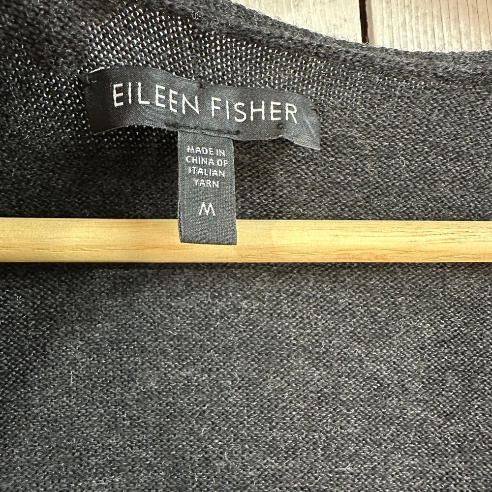 Eileen Fisher 100% Italian Merino Wool V Neck Midi Sweater Dress Charcoal Gray M - Picture 5 of 6